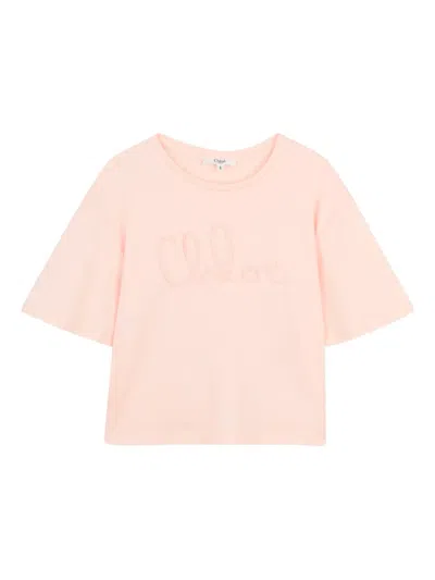Chloé Kids Raised Logo T-shirt In Pink