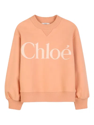 Chloé Kids Logo Cotton Jersey Sweatshirt In Orange