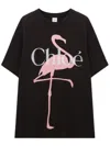 Chloé Women Black Crewneck T-shirt With Maxi Logo Print On The Front In Cotton Woman In Black
