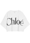 Chloé White Cropped T-shirt With Logo Lettering Print In Cotton Woman In White