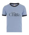 Chloé Short Sleeve Crew Neck T-shirt With Trim In Blue