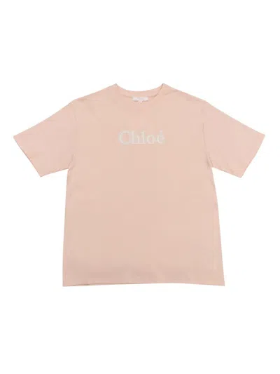 Chloé Kids' Logo-printed Crewneck T-shirt In K Rosa Rosa Antico