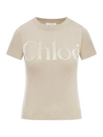 Chloé Cotton Jersey T-shirt With Logo In Powder Grey