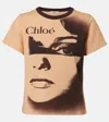 Chloé Multicolor Crewneck T-shirt With Maxi Graphic Print On The Front In Wool Blend Woman In Brown