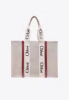 Chloé Linen Shoulder Bag With Logo Print. This Bag Is Made With Lower Environmental Impact Material In Multi