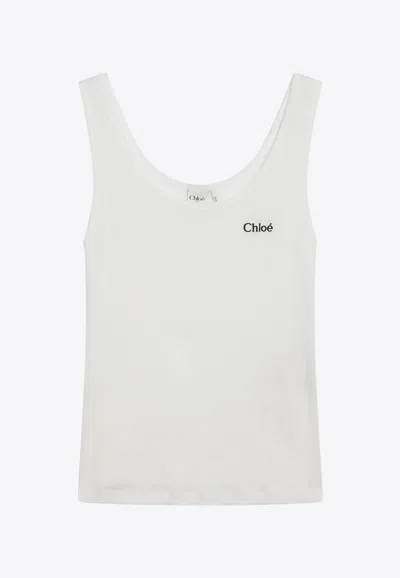 Chloé Logo Ribbed Tank Top In White