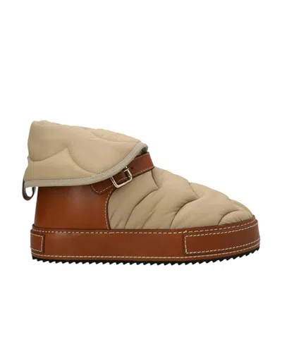 Chloé Schneestiefel Aus Leder Und Gstepptem Shell In Beige