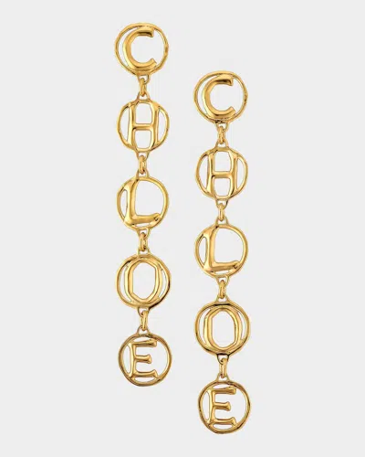 Chloé Logo Script Drop Earrings In Gold