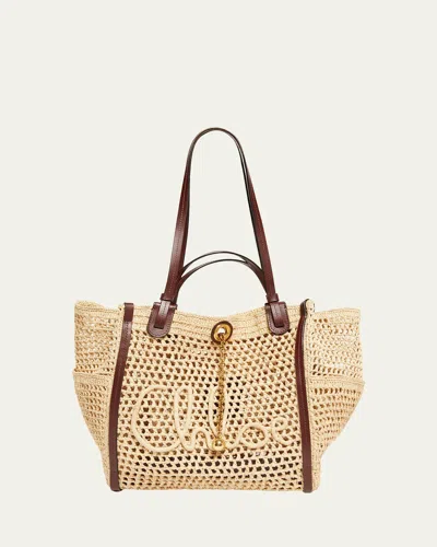 Chloé Logo Script Woven Raffia Tote Bag In Brown