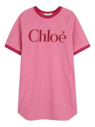 Chloé Kids' Logo Short-sleeve Dress In Pink