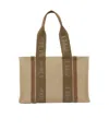 Chloé Woody Medium Tote Bag In Linen In Nude