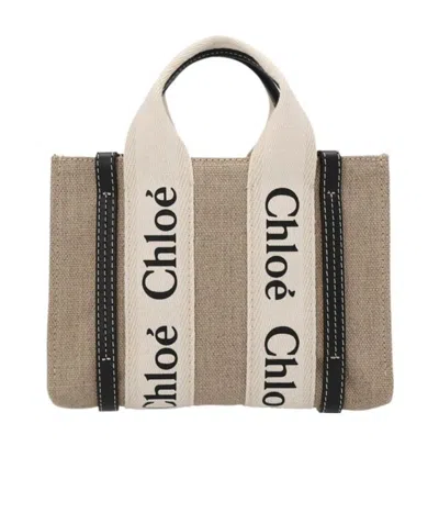CHLOÉ CHLOÉ WOODY LOGO EMBROIDERED MINI TOTE BAG