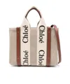 Chloé Multicolor Fabric Small Woody Shopping Bag In Nude