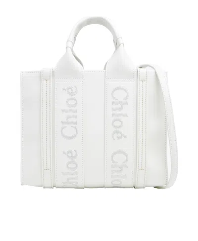 Chloé Logo Shoulder Bag In White