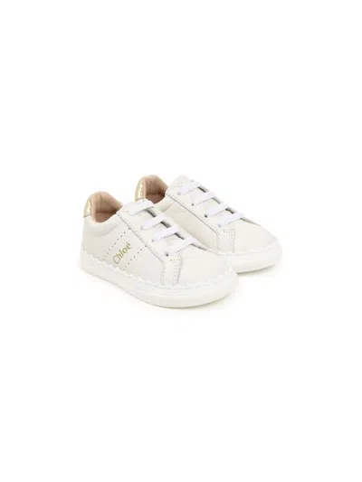 Chloé Babies' Logo-stamp Leather Trainers In White