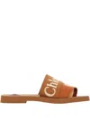 Chloé Caramel Linen Woody Slippers In Brown