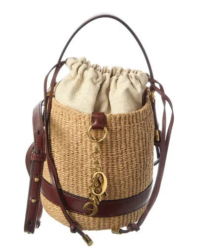 Chloé Chloe Logo Straw Bucket Bag In Brown