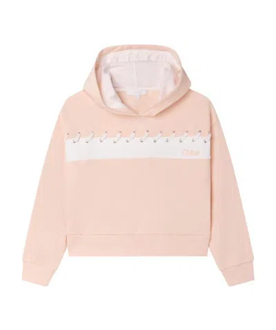 Chloé Logo-stripe Lace-detail Hoodie In Nude