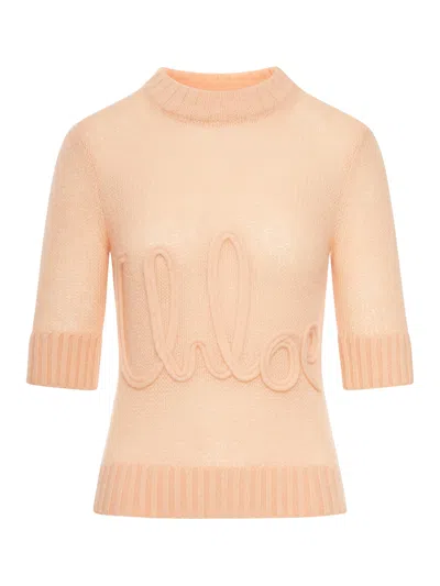 Chloé Crewneck Knitwear Embroidered Detail In Orange