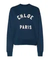 Chloé Blue Crewneck Sweatshirt With Logo Lettering Print In Cotton Woman In Blue
