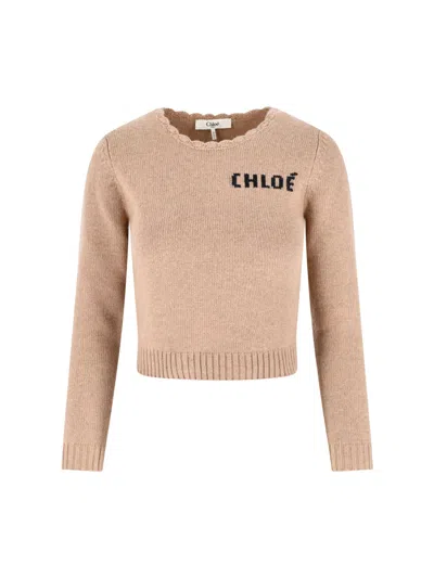Chloé Logo Sweater In Neutral