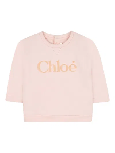 Chloé Logo Sweatshirt For Girls In Pink