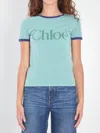 Chloé Green Crewneck T-shirt With Logo Lettering Print On The Front In Cotton Woman In Green