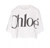 Chloé White Cropped T-shirt With Logo Lettering Print In Cotton Woman