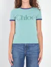 Chloé Green Crewneck T-shirt With Logo Lettering Print On The Front In Cotton Woman