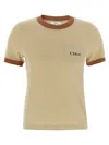 Chloé Cotton Jersey Crew Neck Logo T-shirt In Beige