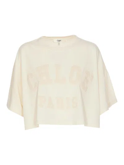 Chloé Ivory Cropped T-shirt With Logo In White