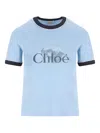 Chloé Short Sleeve Crew Neck T-shirt With Trim In Blue