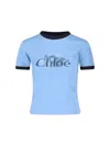Chloé Chloè Logo Cotton T Shirt In Blue