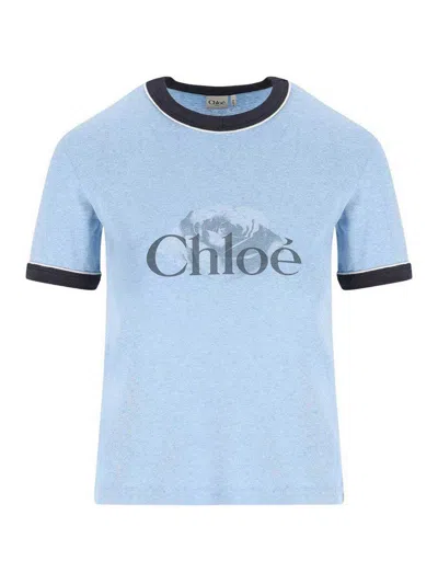 Chloé Logo T-shirt In Blue