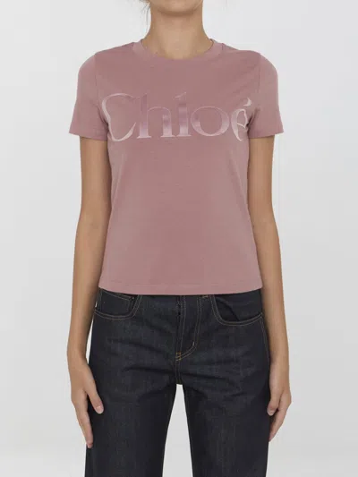 Chloé Cotton Crew-neck T-shirt In Purple