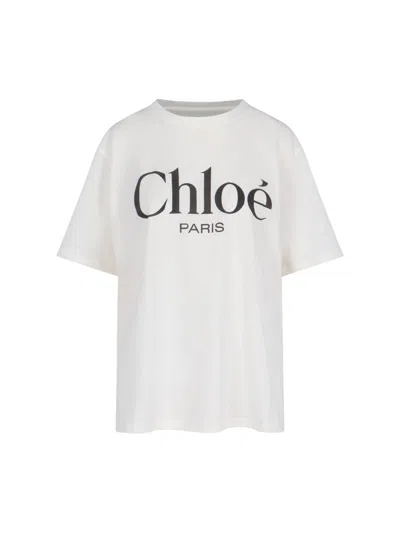 Tシャツ・カットソー CHLOE Woman T-Shirt White CH24AJH09183 101 Chloé White Crewneck T-shirt With Logo Print On The Front In