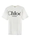 Chloé White Crewneck T-shirt With Logo Print On The Front In Cotton Woman In White