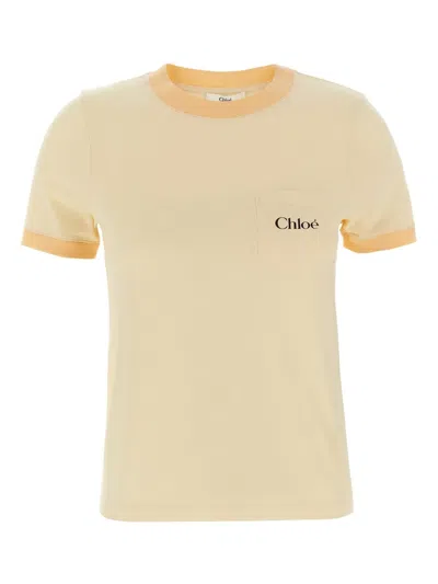 Chloé T-shirt With Logo In Blondie Yellow