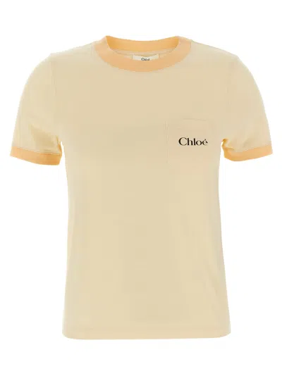 Chloé T-shirt With Logo In Blondie Yellow