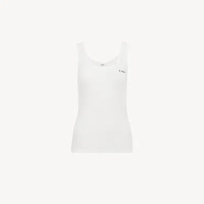 CHLOÉ TOP SANS MANCHES EN JERSEY À LOGO FEMME BLANC TAILLE M 100% COTON
