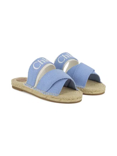 Chloé Kids' Logo-tape Sandals In Blue