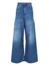 Chloé Blue High Waisted Jeans With Wide Leg And Logo Patch On The Rear In Denim Woman In Blue