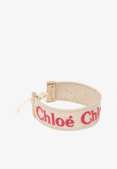 Chloé Logo Woody Bracelet In Beige