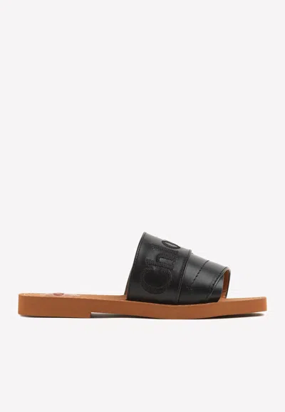 Chloé Woody Flat Mule Black Size 11 100% Calf-skin Leather