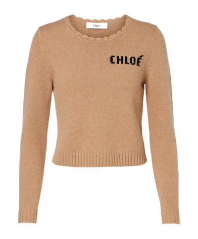 Chloé Logo Wool And Cashmere Sweater In Brown