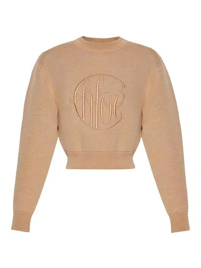 Chloé Logo Wool Sweater In Beige