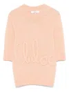 Chloé Wool And Silk Logo-applique Top In Pink