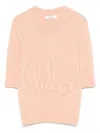 Chloé Wool And Silk Logo-applique Top In Pink
