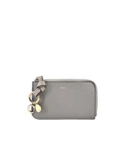 Chloé Logo Zipper Wallet In Gray