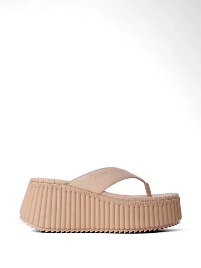 Chloé Logo-debossed Sandals In Brown